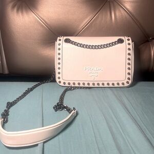 PRADA Glace Calf Studded Shoulder Bag